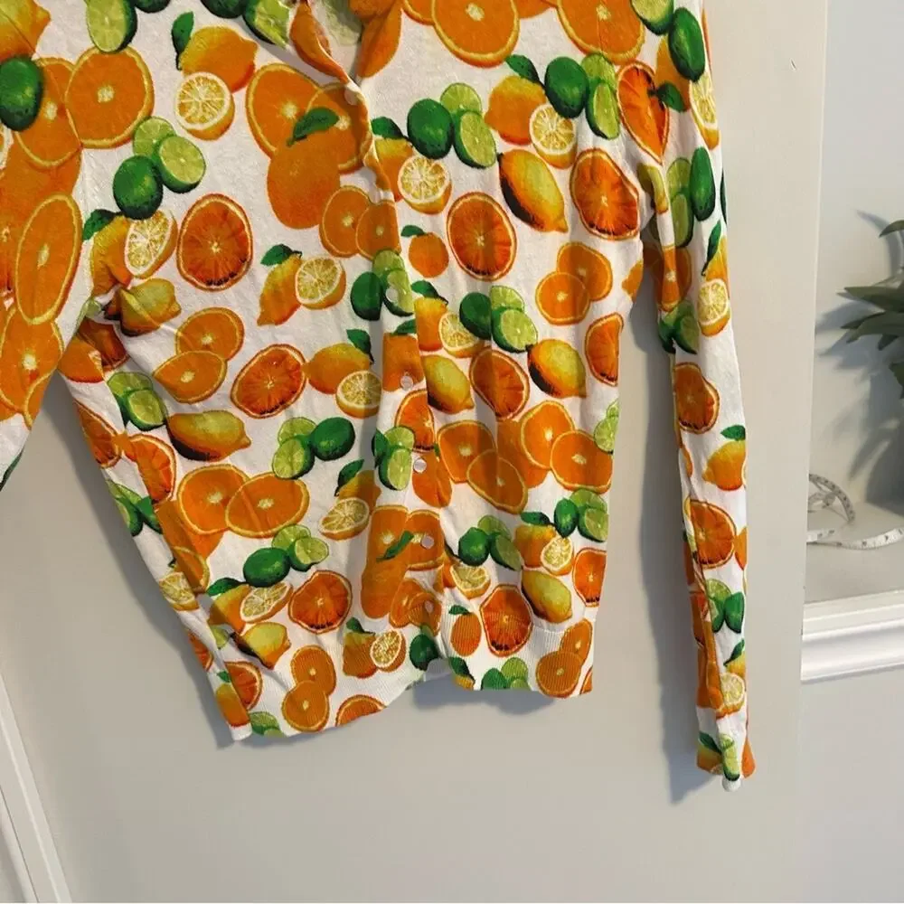 Vintage Lord & Taylor Citrus Orange Lime Cotton Cardigan XS